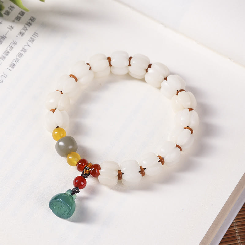 Buddha Stones Natural Bodhi Seed Red Agate Bodhi Calm Harmony Engraved Pumpkin Bead Lotus Bracelet Bracelet BS 12