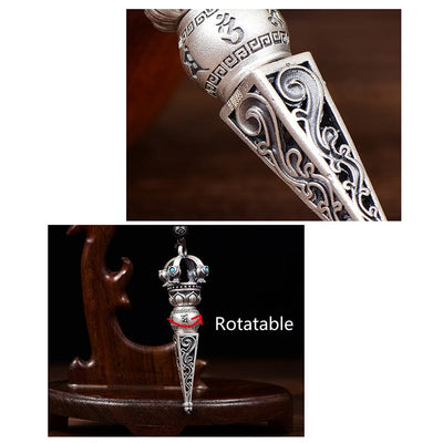 Buddha Stones Tibetan Om Mani Padme Hum Dorje Vajra Design Wisdom Rotatable Necklace Pendant Necklaces & Pendants BS 7