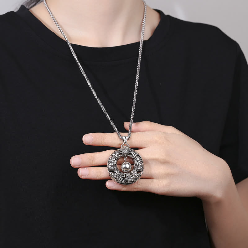 Buddha Stones Double Dragon Playing Bead Copper Protection Necklace Pendant Necklaces & Pendants BS 5