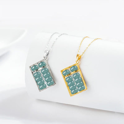 Buddha Stones Natural Jade Abacus Pattern Abundance Titanium Steel Chain Necklace Pendant - image 1