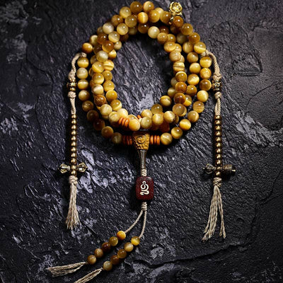 Buddha Stones 108 Mala Beads Natural Tiger Eye Copper Dorje Protection Tassel Bracelet Mala Bracelet BS 6mm Tiger Eye Copper Dorje