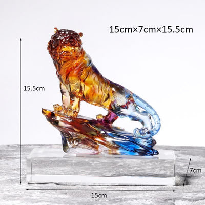 Buddha Stones Handmade Liuli Crystal Tiger Art Piece Protection Home Decoration Decorations BS 22