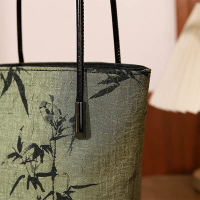 Buddha Stones Green Bamboo Print Vintage Crossbody Bag Handbag Crossbody Bag&Handbags BS 5