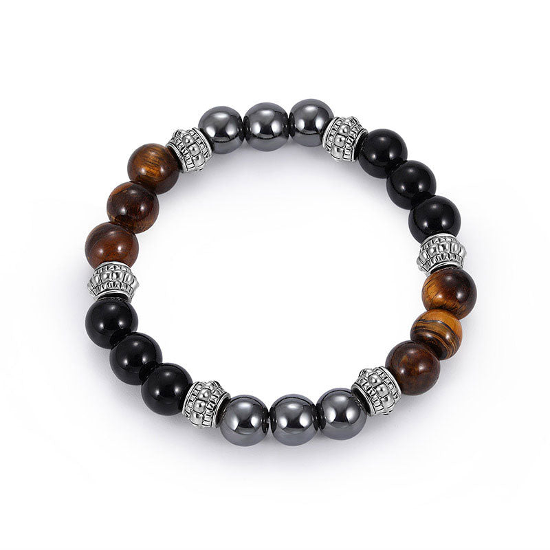 Bracelet porte-bonheur et de guérison Foviel en œil-de-tigre et hématite