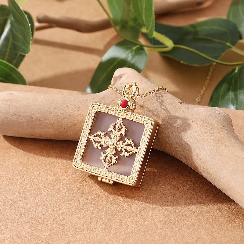 Buddha Stones 24K Gold Plated White Jade Double Dorje Protection Luck Necklace Pendant Necklaces & Pendants BS 1