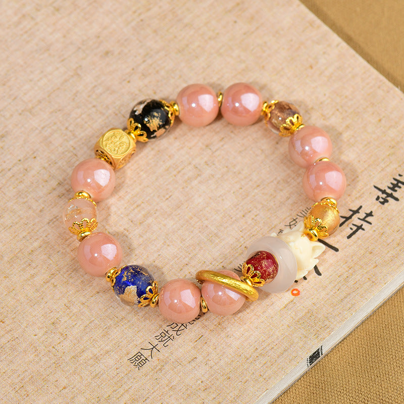 Buddha Stones Tibetan Incense Ash Liuli Glass Bead Luck Protection Nine-Tailed Fox Bracelet Bracelet BS 2