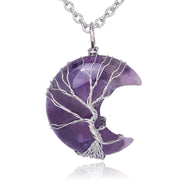 Foviel Natural Quartz Crystal Moon Tree Of Life Healing Energy Necklace Pendant