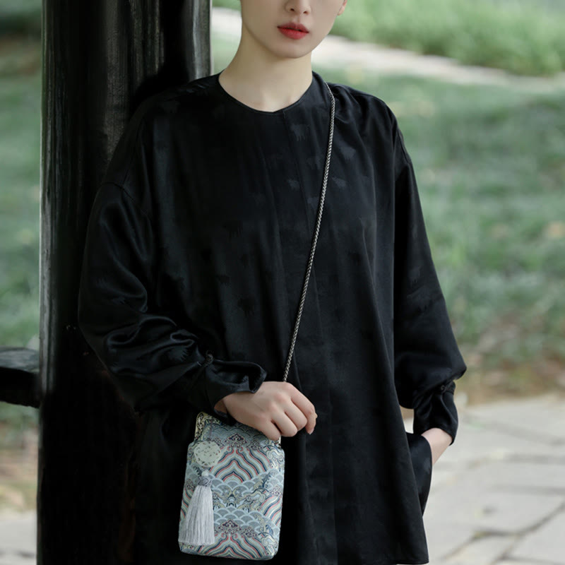 Buddha Stones Small Blue Ocean Waves Metal Chain Crossbody Bag Shoulder Bag Cellphone Bag Crossbody Bag BS 11