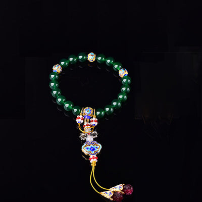 Buddha Stones Natural Green Agate Wrist Mala Success Charm Pocket Mala Car Decoration Wrist Mala&Decorations BS 5