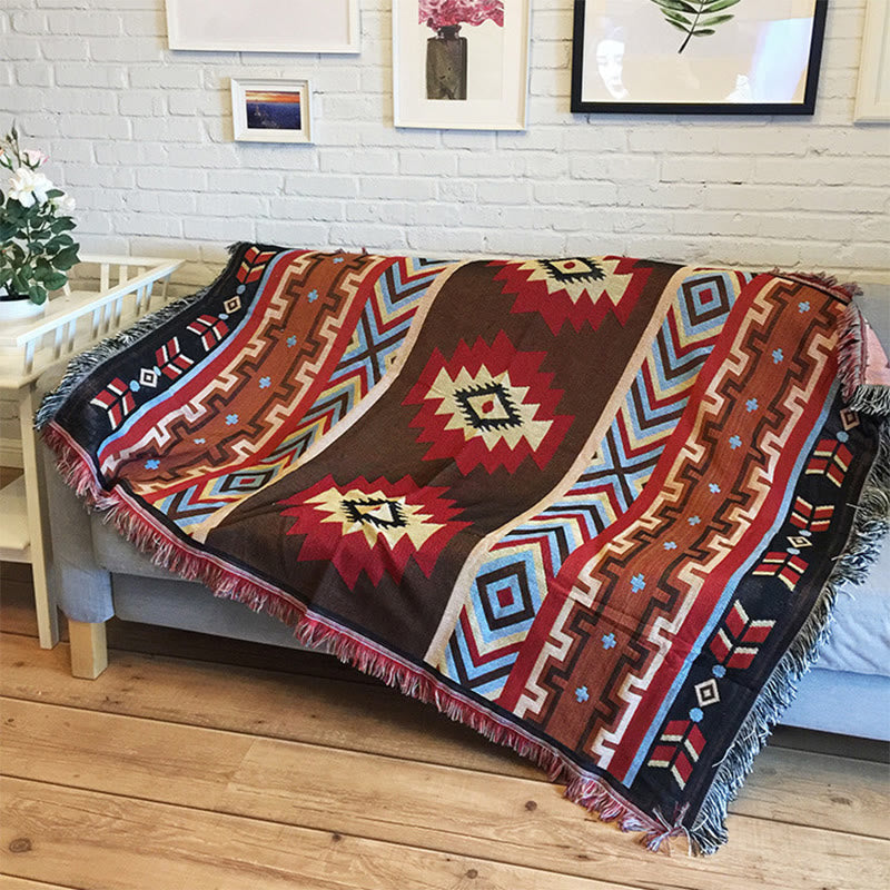 Buddha Stones Tibetan Geometric Hand-Dyed Craftsman Blanket Blanket BS 10