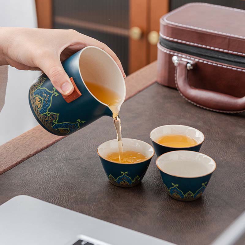 Buddha Stones Flower Chinese Gongfu Ceramic Teapot Portable Outdoor Travel Tea Set Bag Teapot BS 2