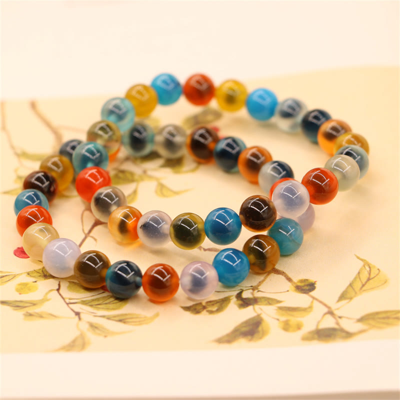Buddha Stones Colorful Candy Agate Healing Strength Bead Bracelet Bracelet BS 16