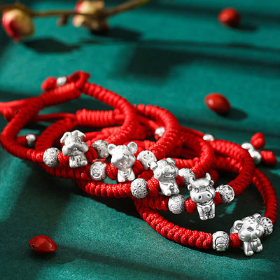 Buddha Stones 999 Sterling Silver Chinese Zodiac Red Rope Luck Handcrafted Kids Bracelet Bracelet BS 26