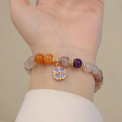 Buddha Stones Natural Purple Golden Silk Jade Violet Flower Bead Charm Wealth Bracelet Bracelet BS Gold Silk Jade&Violet Flower(Wrist Circumference 14-19cm)