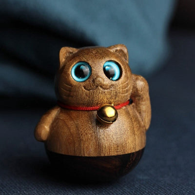 Buddha Stones Mini Lucky Cat Kitten Phoebe Zhennan Wood Blessing Decoration Decorations BS 16