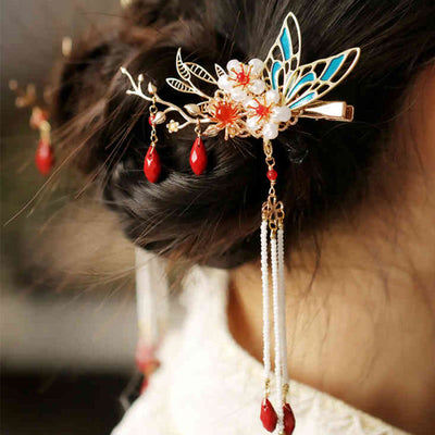 Foviel Klassische chinesische Stil Blume sz. Schmetterling Pearlagil Haar Clip Haarnadel Haar Krone