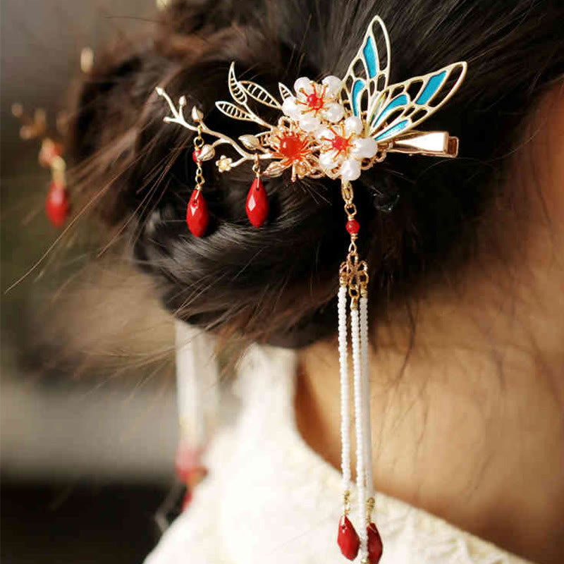 Foviel Klassische chinesische Stil Blume sz. Schmetterling Pearlagil Haar Clip Haarnadel Haar Krone