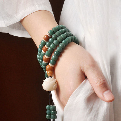 Buddha Stones Lotus Cyan Bodhi Seed Success Bracelet Mala Bracelet BS 7