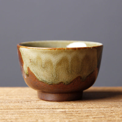 Buddha Stones Vintage Brown Beige Kiln Change Ceramic Teacup Kung Fu Tea Cup Bowl Cup BS 8cm*4.7cm*110ml