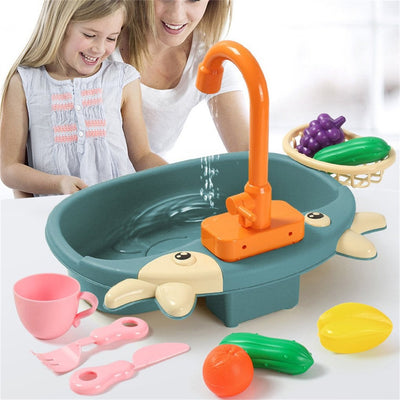 Fidtoy Kids Kitchen Sink Playset with Running Water – Pretend Play Washing Toy for Toddlers