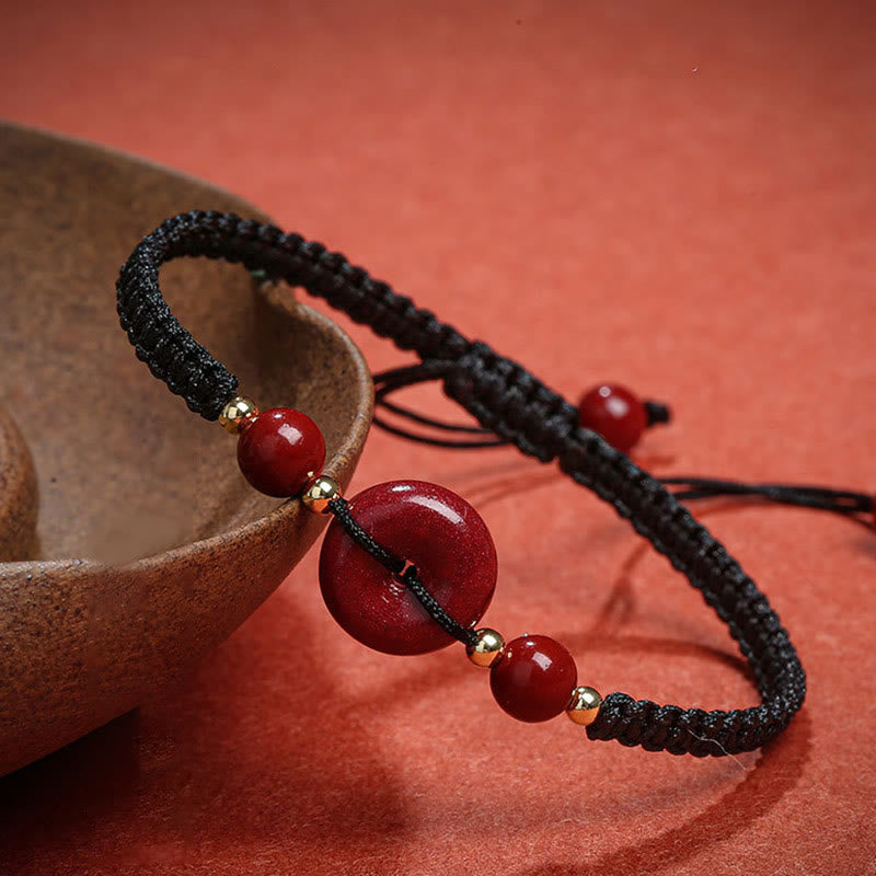 Buddha Stones Natural Cinnabar Peace Buckle Blessing String Bracelet Bracelet BS 8