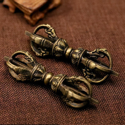 Buddha Stones Handmade Nepal Five Prong Three Prong Vajra Dorje Strength Copper Decoration Dorje BS 4