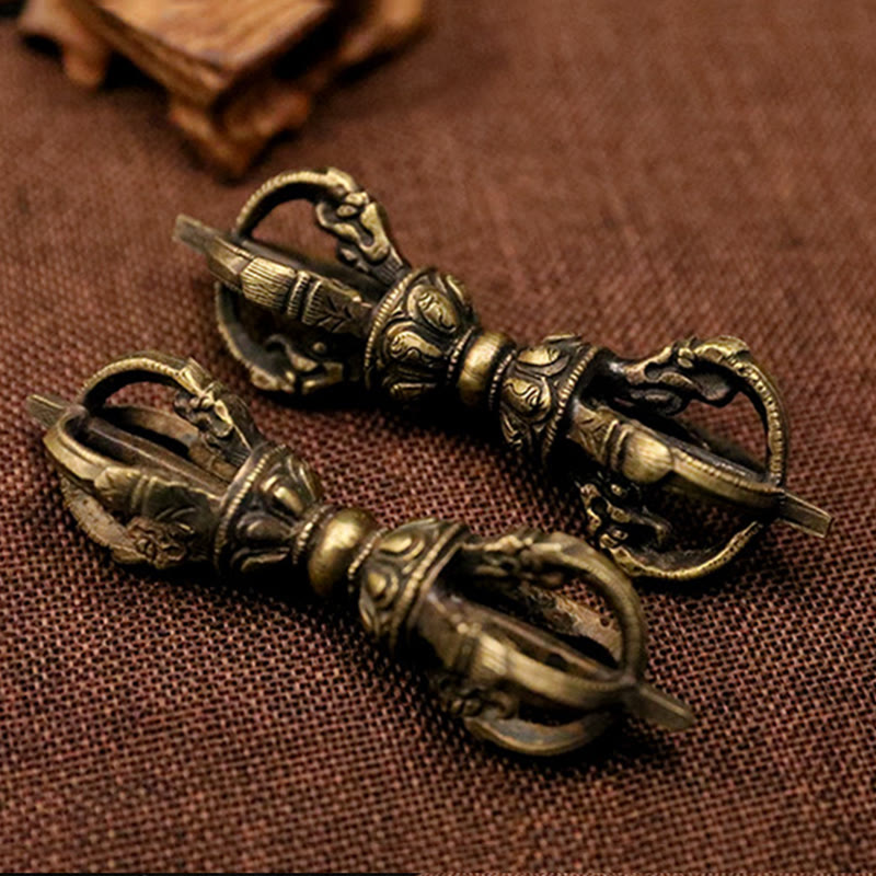 Buddha Stones Handmade Nepal Five Prong Three Prong Vajra Dorje Strength Copper Decoration Dorje BS 4