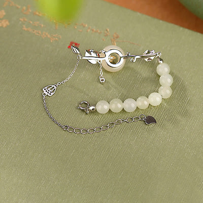 Buddha Stones 925 Sterling Silver Hetian Jade Peace Buckle Lotus Luck Chain Bracelet Bracelet BS 9