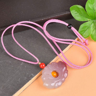 Buddha StonesPink Golden Silk Jade Lotus Flower Wealth Necklace Pendant Necklaces & Pendants BS Pink Golden Silk Jade