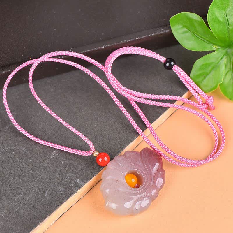 Buddha StonesPink Golden Silk Jade Lotus Flower Wealth Necklace Pendant Necklaces & Pendants BS Pink Golden Silk Jade