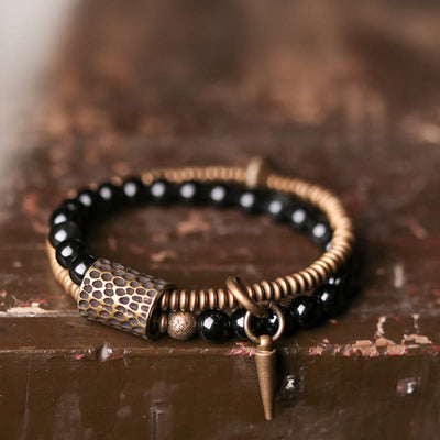 Buddha Stones Rainbow Obsidian Copper Inner Peace Healing Double Layer Bracelet Bracelet BS 1