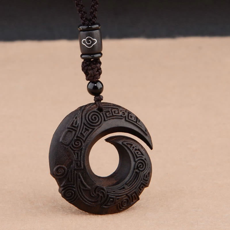 Foviel Small Leaf Red Sandalwood Ebony Wood One's Luck Improves Design Patern Protection Necklace Pendant