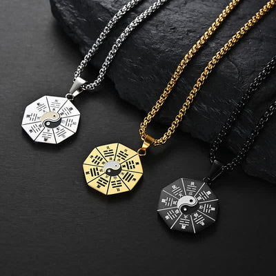 Buddha Stones Bagua Yin Yang Titanium Steel Balance Necklace Pendant Necklaces & Pendants BS 1