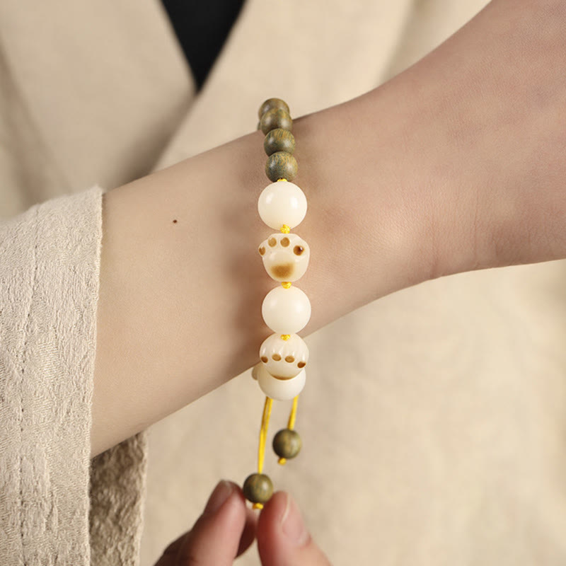 Buddha Stones Natural Green Sandalwood Bodhi Seed Cat Paw Claw Cure Bracelet Bracelet BS 3