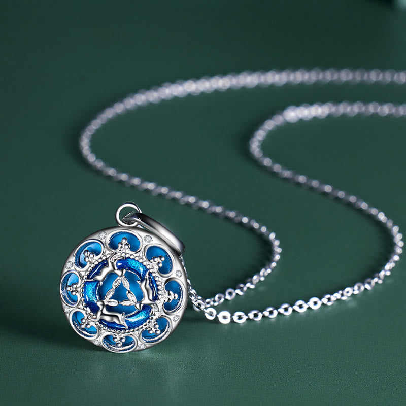 Buddha Stones 925 Sterling Silver Round Turquoise Three Rabbits Balance Necklace Pendant - image 1