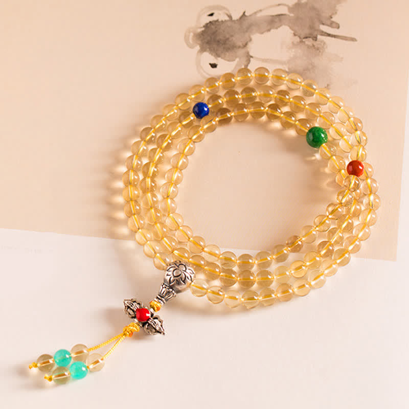 925 Sterling Silver 108 Mala Beads Natural Citrine Red Agate Amber Pleasure Charm Bracelet Mala Bracelet BS 20