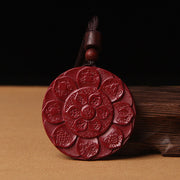 Foviel Natural Cinnabar Lotus Om Mani Padme Hum Blessing Necklace String Pendant
