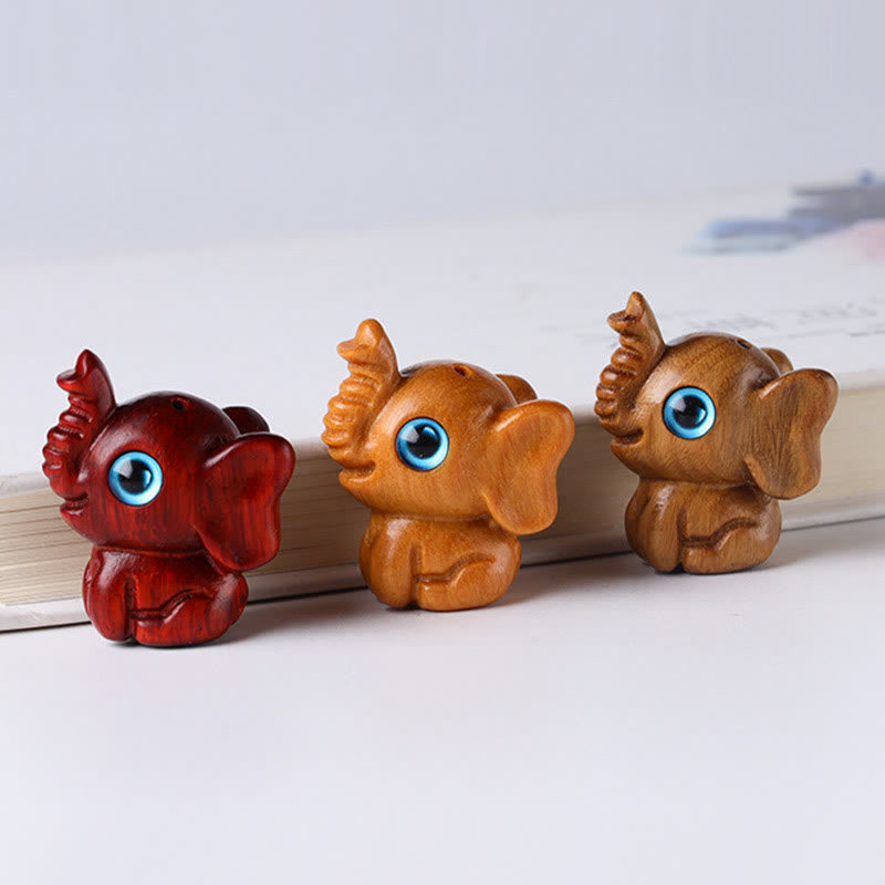 Foviel Sandalwood Small Leaf Red Sandalwood Green Sandalwood Lucky Mini Elephant Carved Protection Decoration