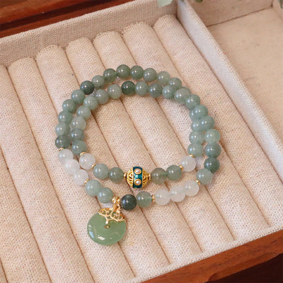 Buddha Stones Single Double Layer Jade Peace Buckle Luck Bracelet Bracelet BS 8