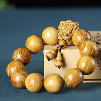 Foviel Rosewood Green Sandalwood Small Leaf Red Sandalwood Dragon Carved Protection Bracelet