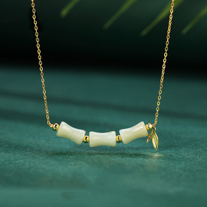 Buddha Stones 925 Sterling Silver Hetian Jade Bamboo Fu Character Prosperity Necklace Pendant Bracelet Bracelet Necklaces & Pendants BS Hetian Jade Necklace
