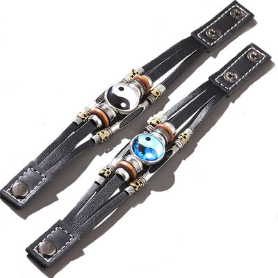 Buddha Stones Yin Yang Leather Balance Bracelet Bracelet BS 6