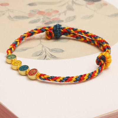 Buddha Stones Handmade Dunhuang Color Thread Peace And Joy Protection Braid String Bracelet Bracelet BS 3
