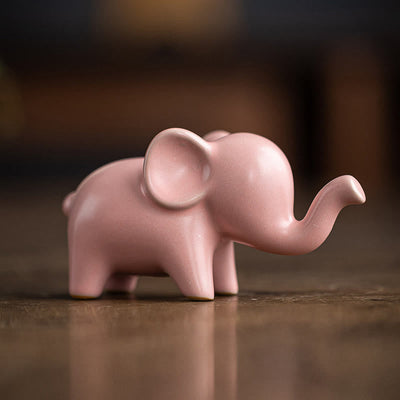 Buddha Stones Small Ceramic Elephant Home Tea Pet Figurine Desk Decoration Decorations BS Pink Elephant 10.4*4.4*5.4cm