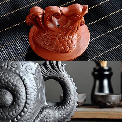 Buddha Stones Vintage Dragon Phoenix Ceramic Teapot Teapot BS 14