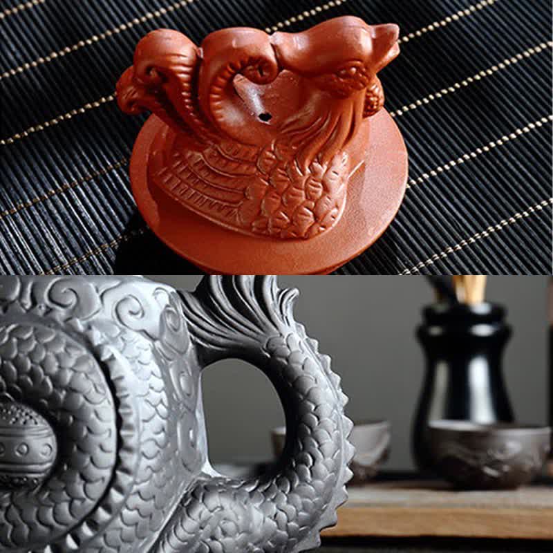 Buddha Stones Vintage Dragon Phoenix Ceramic Teapot Teapot BS 14