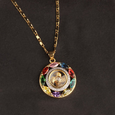Buddha Stones Colorful Zircon Copper Wealth Luck Rotation Bracelet Necklace Pendant Bracelet Necklaces & Pendants BS 7
