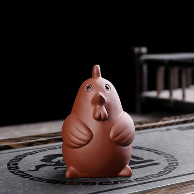 Buddha Stones Chinese Zodiac Purple Clay Wealth Ceramic Tea Pet Home Figurine Decoration Decorations BS Rooster 4.8cm*5.7cm*7.3cm