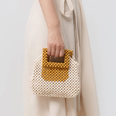 Buddha Stones Hand-woven Wooden Beads Square Tote Handbag Handbags BS 6