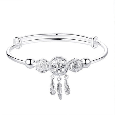Buddha Stones Tibetan White Copper Blessing Dream Catcher Charm Bracelet Bracelet BS 11